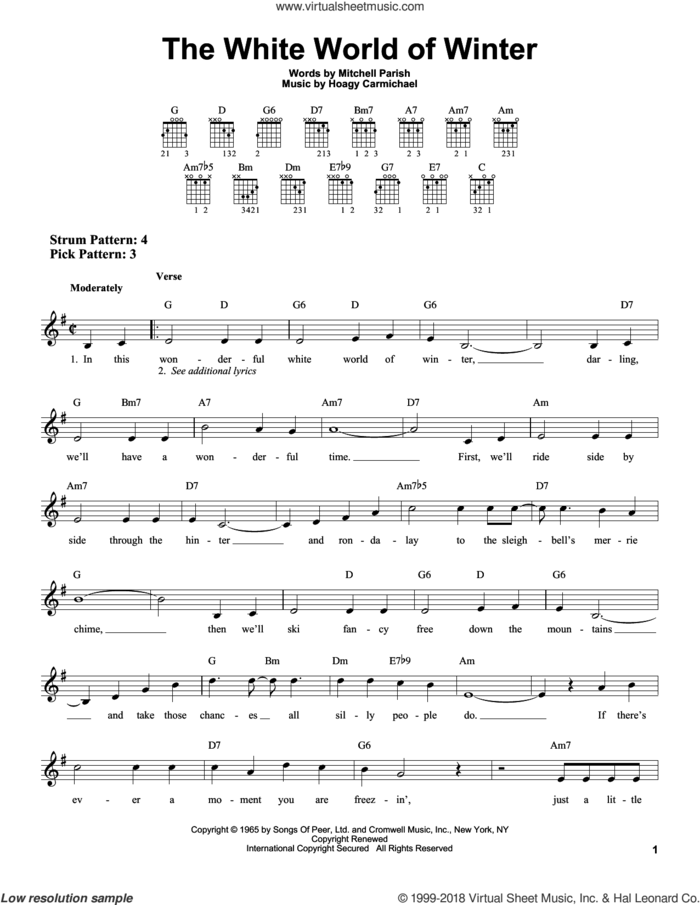 The White World Of Winter sheet music for guitar solo (chords) by Mitchell Parish and Hoagy Carmichael, easy guitar (chords)