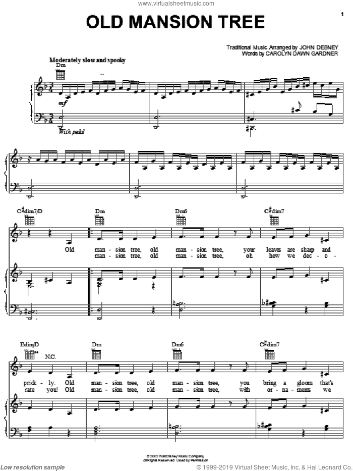 Old Mansion Tree sheet music for voice, piano or guitar by John Debney and Carolyn Gardner, intermediate skill level