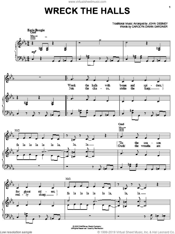 Wreck The Halls sheet music for voice, piano or guitar by John Debney and Carolyn Gardner, intermediate skill level