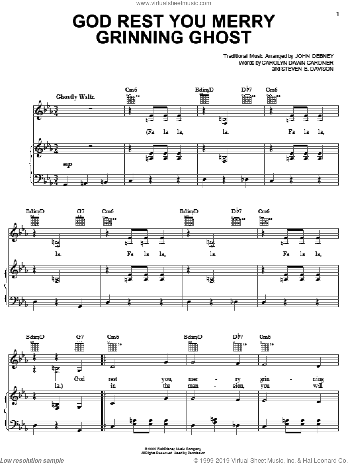 God Rest You Merry Grinning Ghost sheet music for voice, piano or guitar by John Debney, Carolyn Gardner and Steven B. Davison, intermediate skill level
