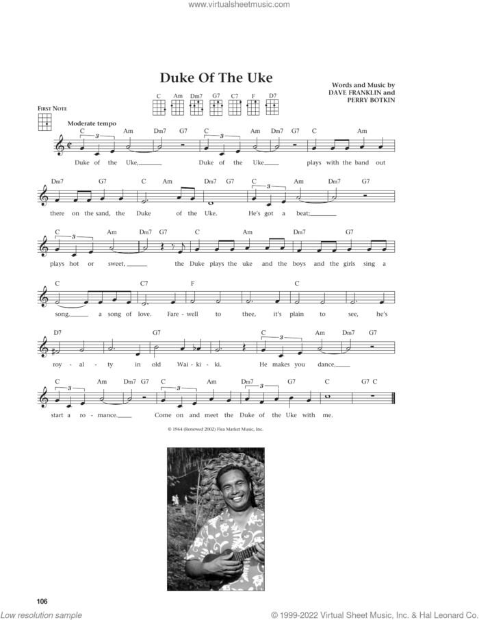 Duke Of The Uke (from The Daily Ukulele) (arr. Liz and Jim Beloff) sheet music for ukulele by Dave Franklin and Perry Botkin, Jim Beloff, Liz Beloff, Dave Franklin and Perry Botkin, Jr., intermediate skill level