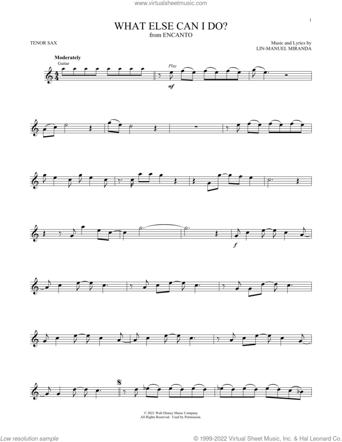 What Else Can I Do? (from Encanto) sheet music for tenor saxophone solo by Lin-Manuel Miranda, intermediate skill level