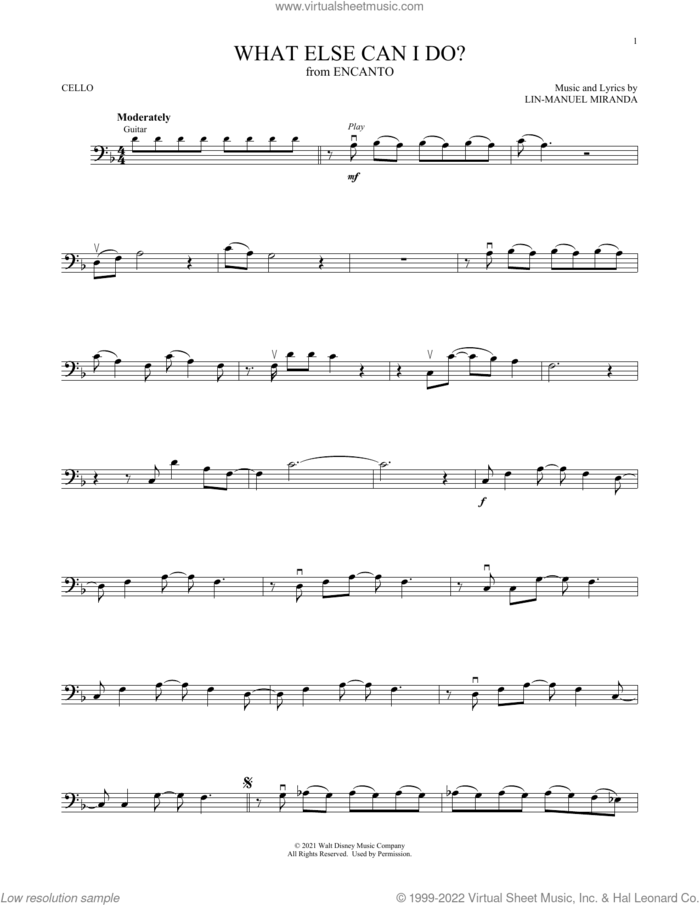 What Else Can I Do? (from Encanto) sheet music for cello solo by Lin-Manuel Miranda, intermediate skill level