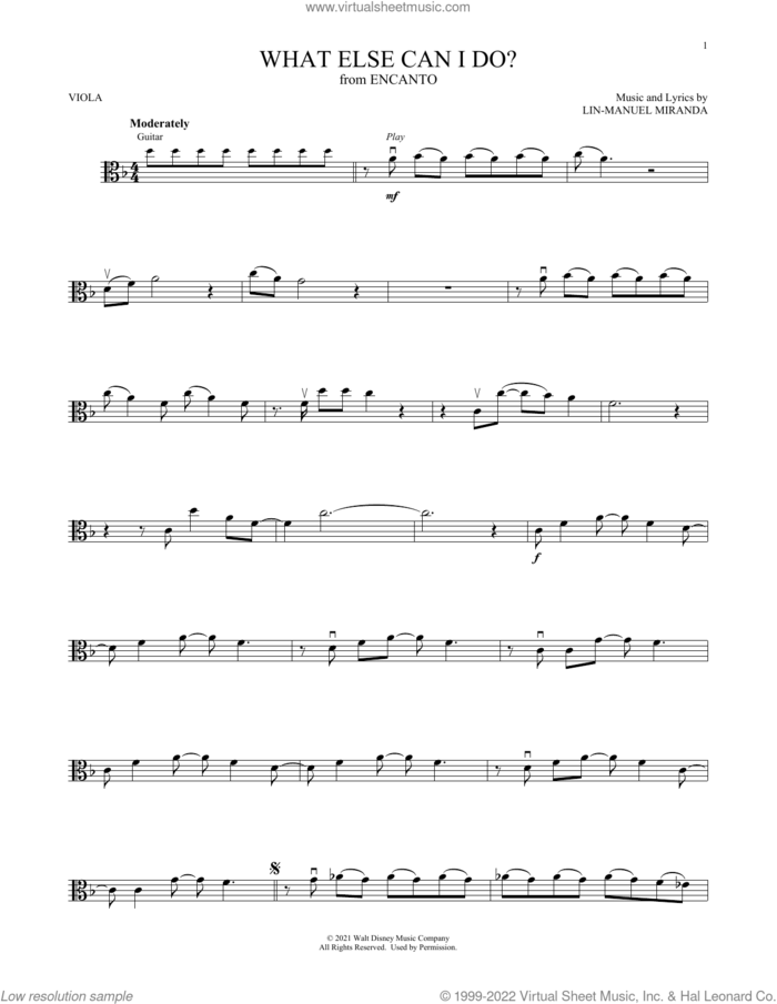 What Else Can I Do? (from Encanto) sheet music for viola solo by Lin-Manuel Miranda, intermediate skill level