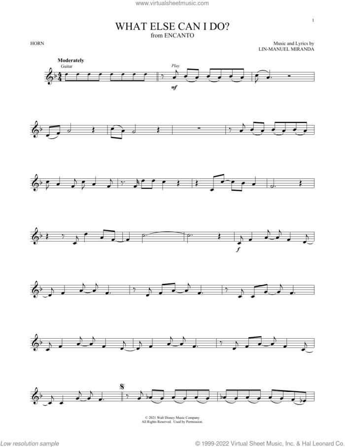 What Else Can I Do? (from Encanto) sheet music for horn solo by Lin-Manuel Miranda, intermediate skill level