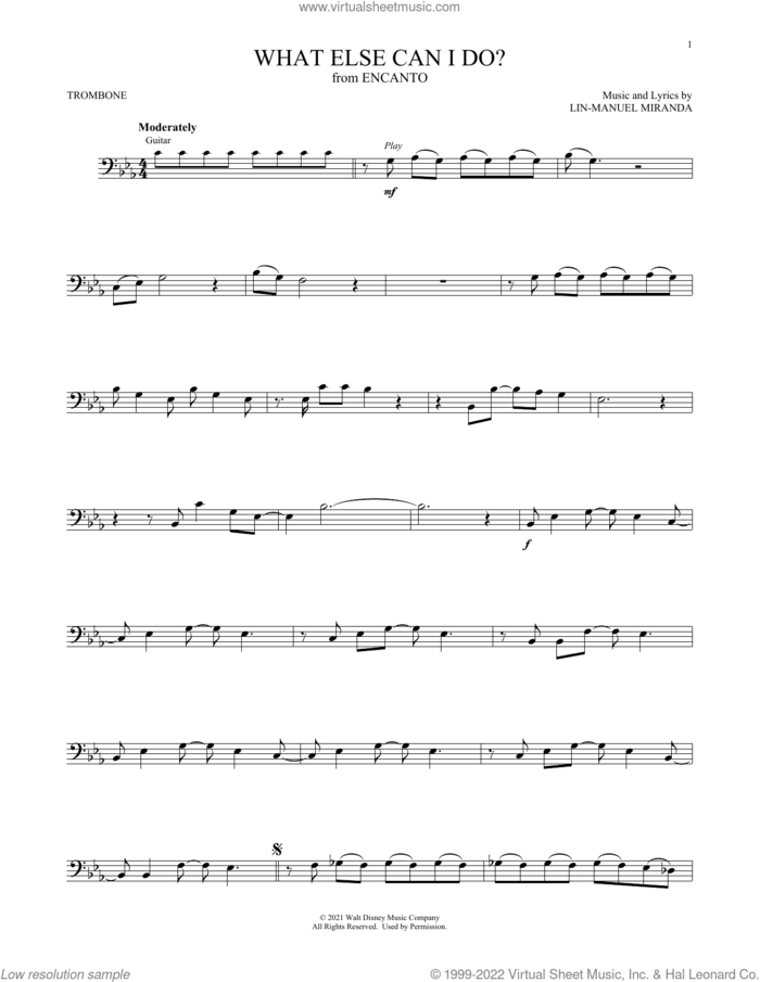 What Else Can I Do? (from Encanto) sheet music for trombone solo by Lin-Manuel Miranda, intermediate skill level