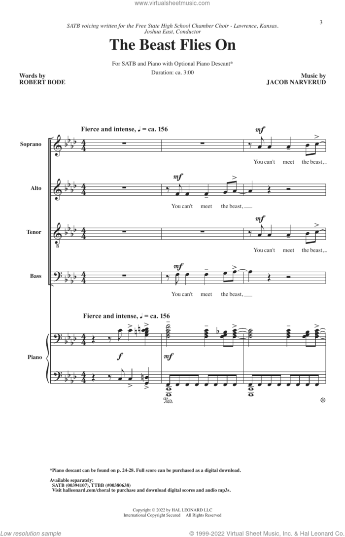 The Beast Flies On sheet music for choir (SATB: soprano, alto, tenor, bass) by Jacob Narverud and Robert Bode and Jacob Narverud and Robert Bode, intermediate skill level