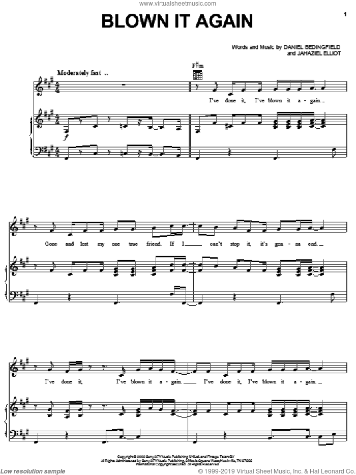 Blown It Again sheet music for voice, piano or guitar by Daniel Bedingfield and Jahaziel Elliot, intermediate skill level