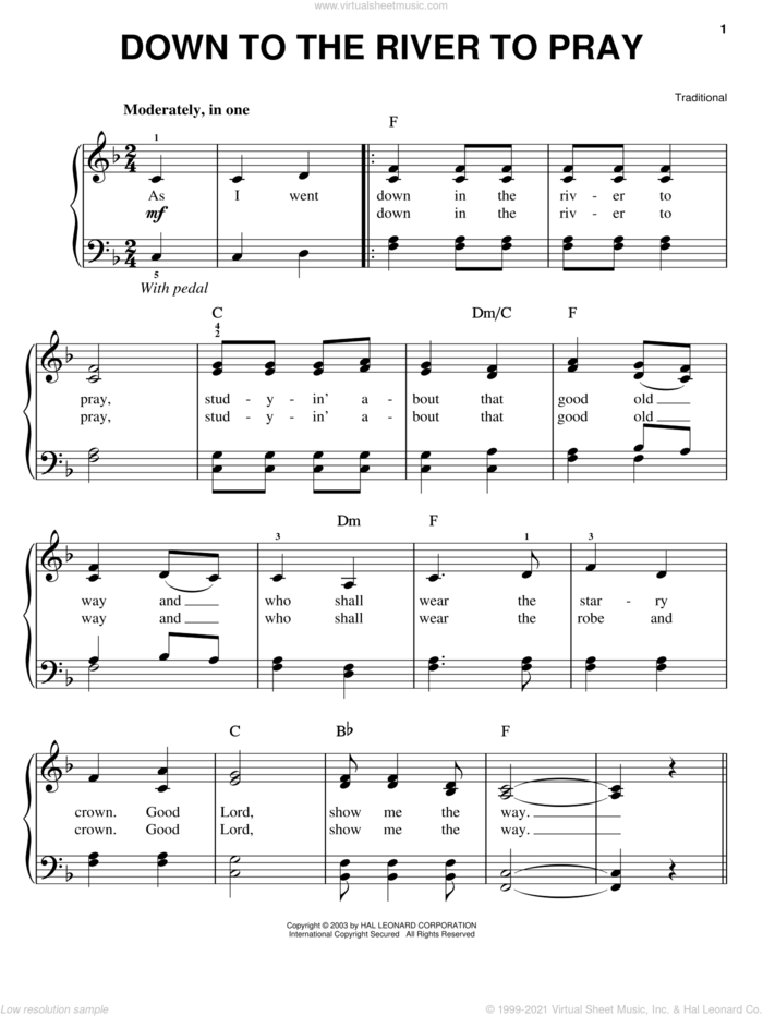 Down To The River To Pray (from O Brother, Where Art Thou?) sheet music for piano solo by Alison Krauss, O Brother, Where Art Thou? (Movie) and Miscellaneous, easy skill level