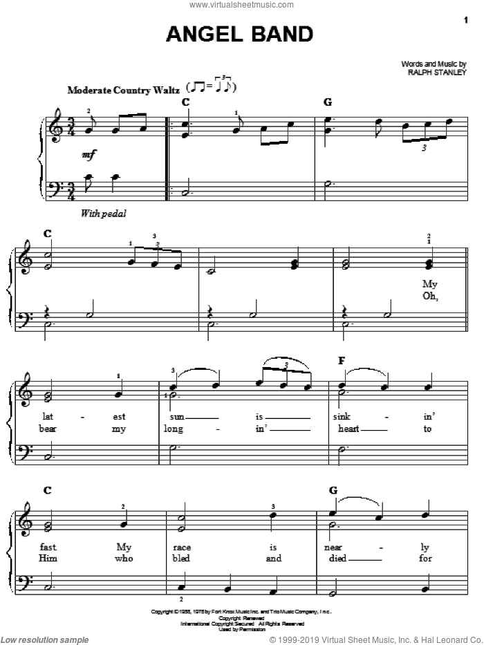 Angel Band sheet music for piano solo by The Stanley Brothers, O Brother, Where Art Thou? (Movie) and Ralph Stanley, easy skill level