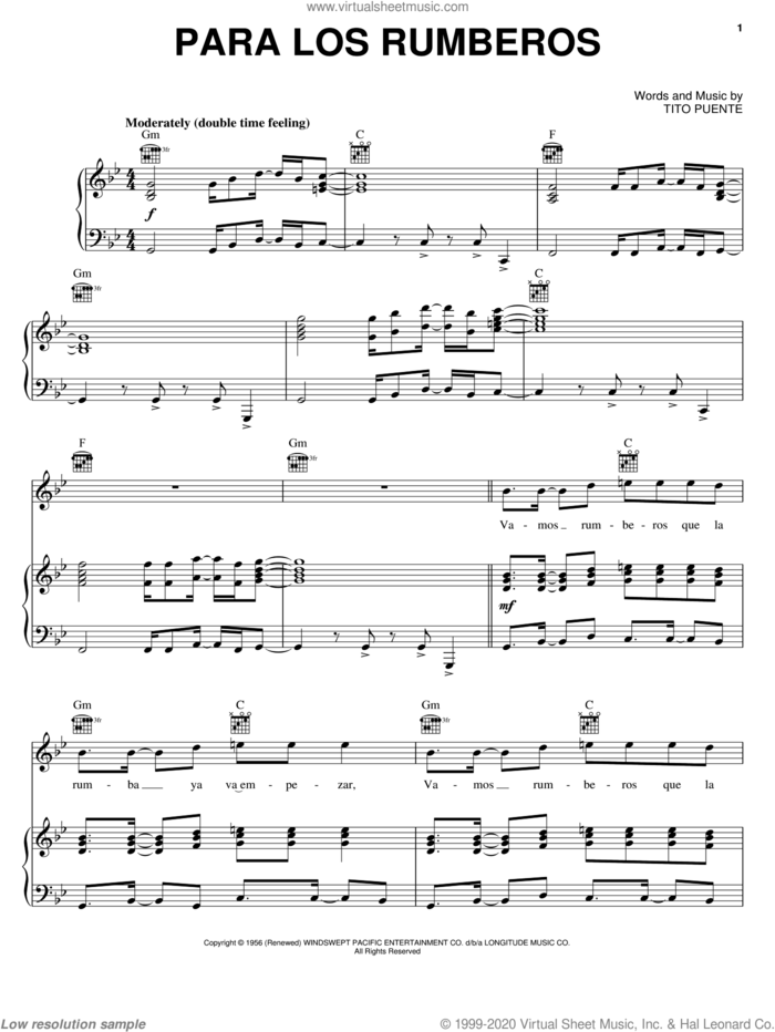 Para Los Rumberos sheet music for voice, piano or guitar by Tito Puente, intermediate skill level