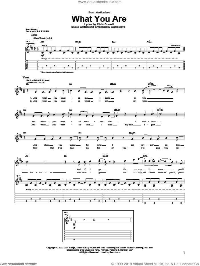 What You Are sheet music for guitar (tablature) by Audioslave and Chris Cornell, intermediate skill level