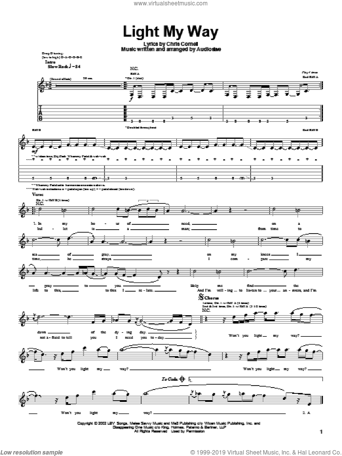Light My Way sheet music for guitar (tablature) by Audioslave and Chris Cornell, intermediate skill level