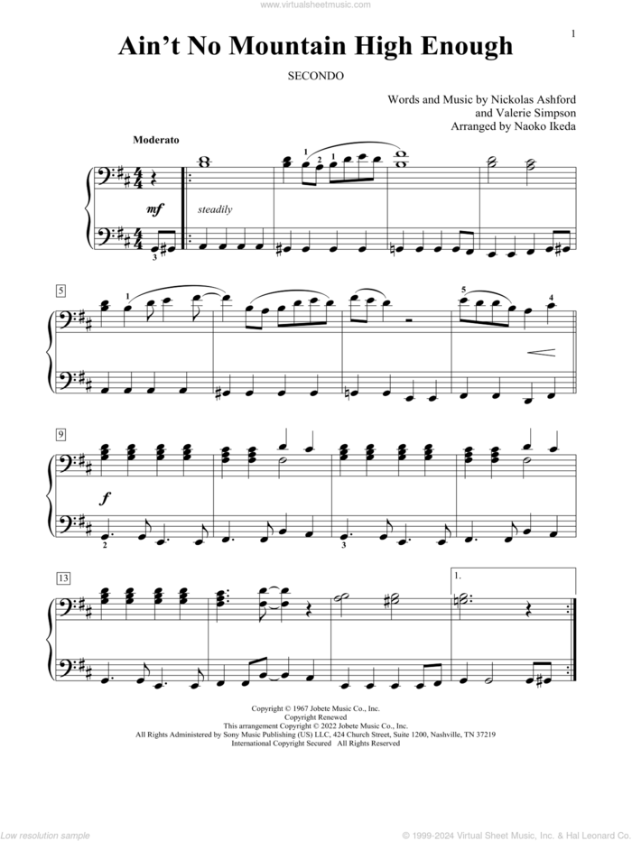 Ain't No Mountain High Enough (arr. Naoko Ikeda) sheet music for piano four hands by Marvin Gaye & Tammi Terrell, Naoko Ikeda, Nickolas Ashford and Valerie Simpson, intermediate skill level