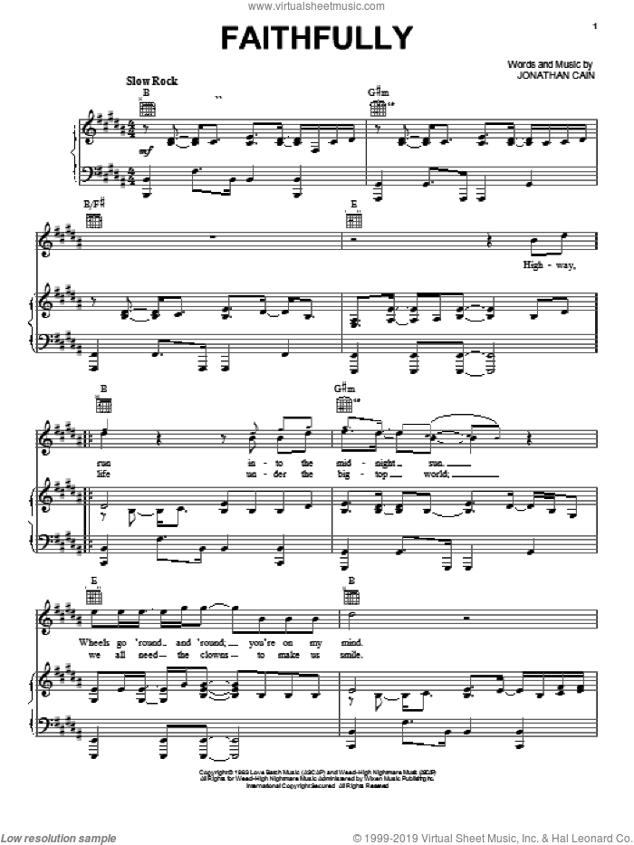 Faithfully sheet music for voice, piano or guitar by Journey and Jonathan Cain, intermediate skill level