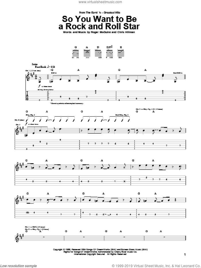 So You Want To Be A Rock And Roll Star sheet music for guitar (tablature) by The Byrds, Chris Hillman and Roger McGuinn, intermediate skill level