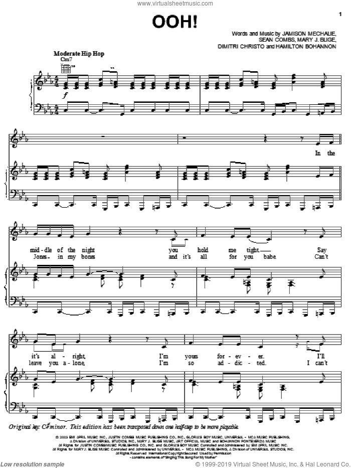 Ooh! sheet music for voice, piano or guitar by Mary J. Blige, Jamison Mechalie and Sean Combs, intermediate skill level