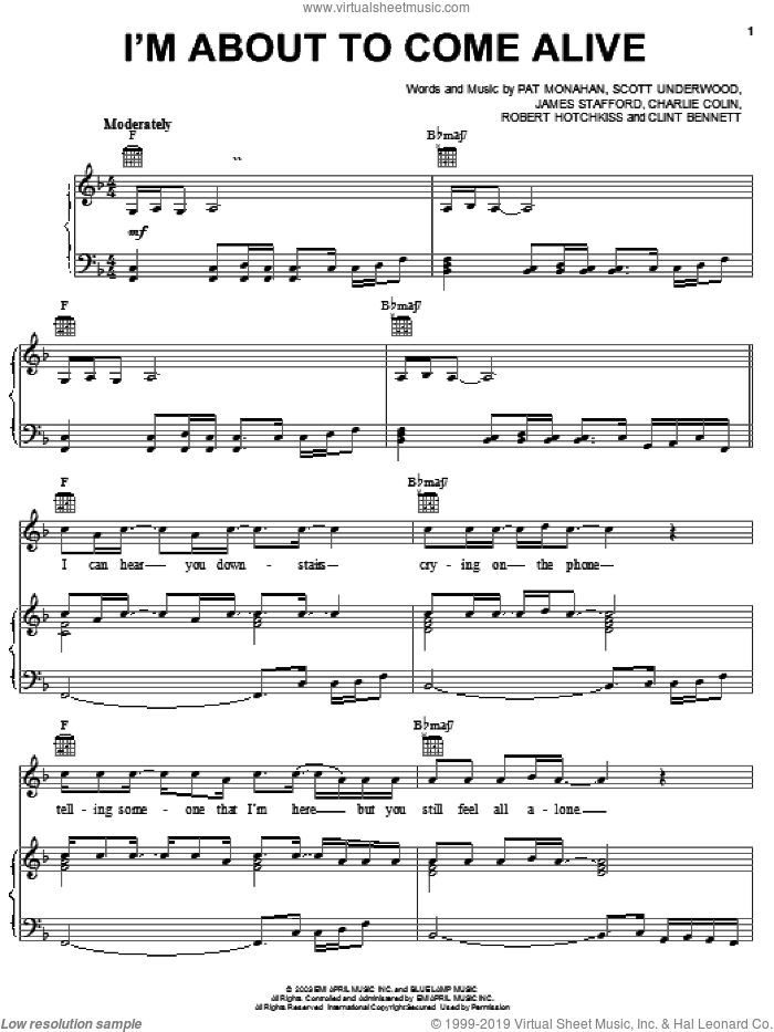 I'm About To Come Alive sheet music for voice, piano or guitar by Train, James Stafford, Pat Monahan and Scott Underwood, intermediate skill level