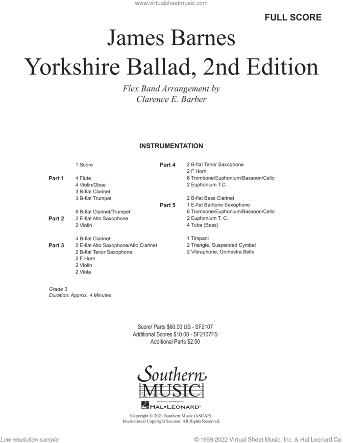 Yorkshire Ballad, 2nd Edition (COMPLETE) sheet music for concert band by James Barnes and Clarence Barber, intermediate skill level