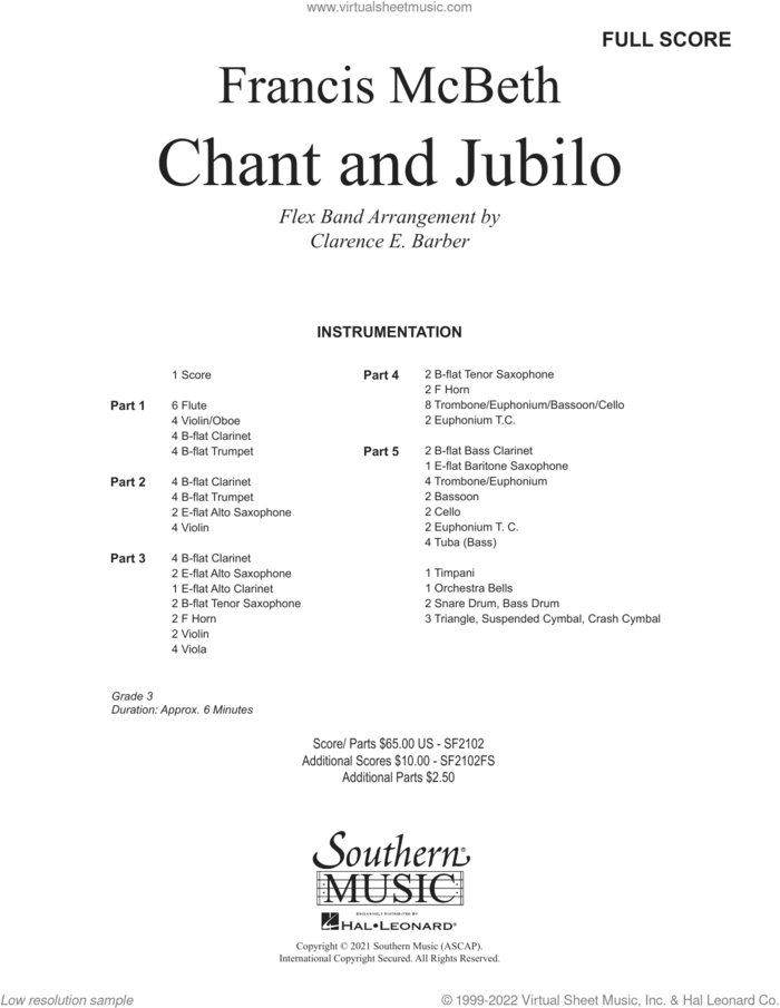 Chant and Jubilo (COMPLETE) sheet music for concert band by Francis McBeth and Clarence Barber, intermediate skill level