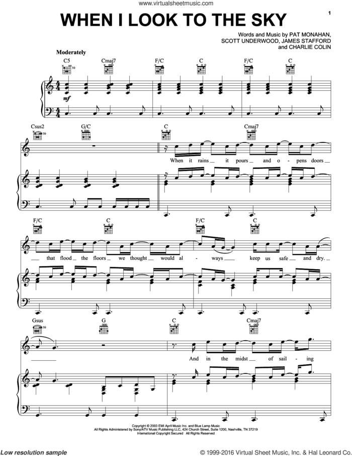 When I Look To The Sky sheet music for voice, piano or guitar by Train, James Stafford, Pat Monahan and Scott Underwood, intermediate skill level