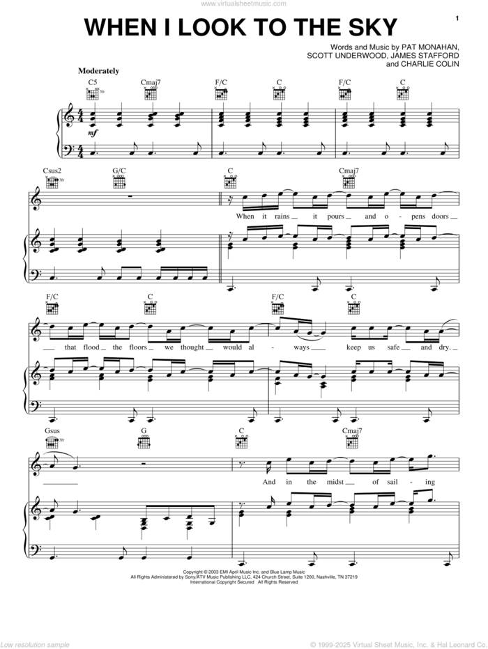 When I Look To The Sky sheet music for voice, piano or guitar by Train, James Stafford, Pat Monahan and Scott Underwood, intermediate skill level