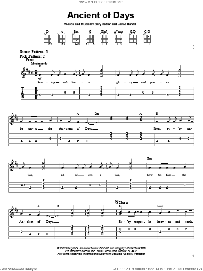 Ancient Of Days sheet music for guitar solo (easy tablature) by Petra, Gary Sadler and Jamie Harvill, easy guitar (easy tablature)