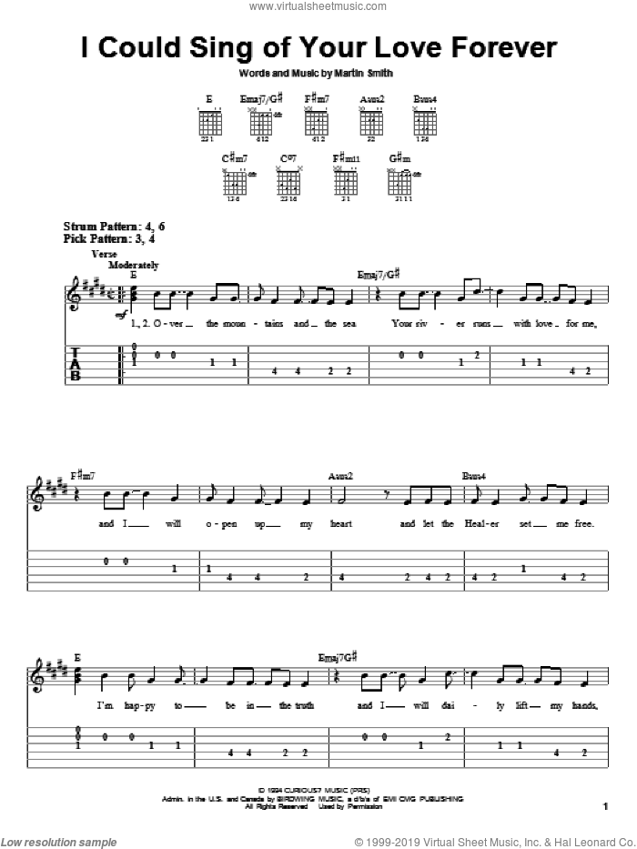I Could Sing Of Your Love Forever sheet music for guitar solo (easy tablature) by Delirious?, Passion Band and Martin Smith, wedding score, easy guitar (easy tablature)