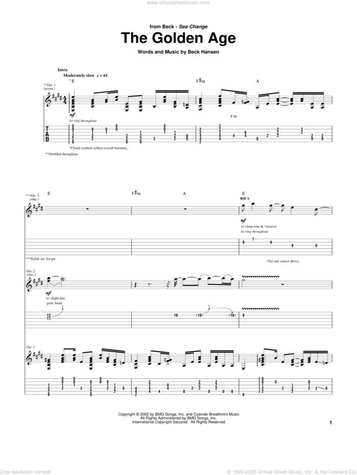 The Golden Age sheet music for guitar (tablature) by Beck Hansen, intermediate skill level