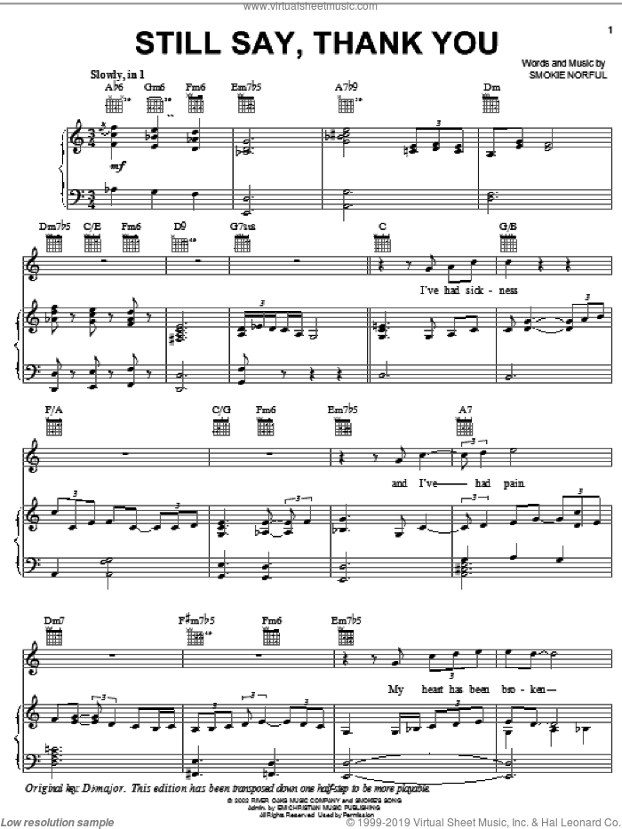 Still Say, Thank You sheet music for voice, piano or guitar by Smokie Norful, intermediate skill level