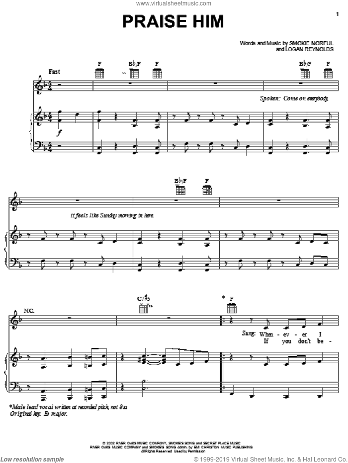 Praise Him sheet music for voice, piano or guitar by Smokie Norful and Logan Reynolds, intermediate skill level