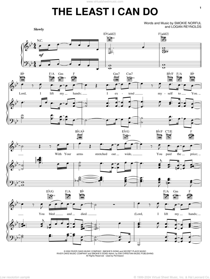 The Least I Can Do sheet music for voice, piano or guitar by Smokie Norful and Logan Reynolds, intermediate skill level