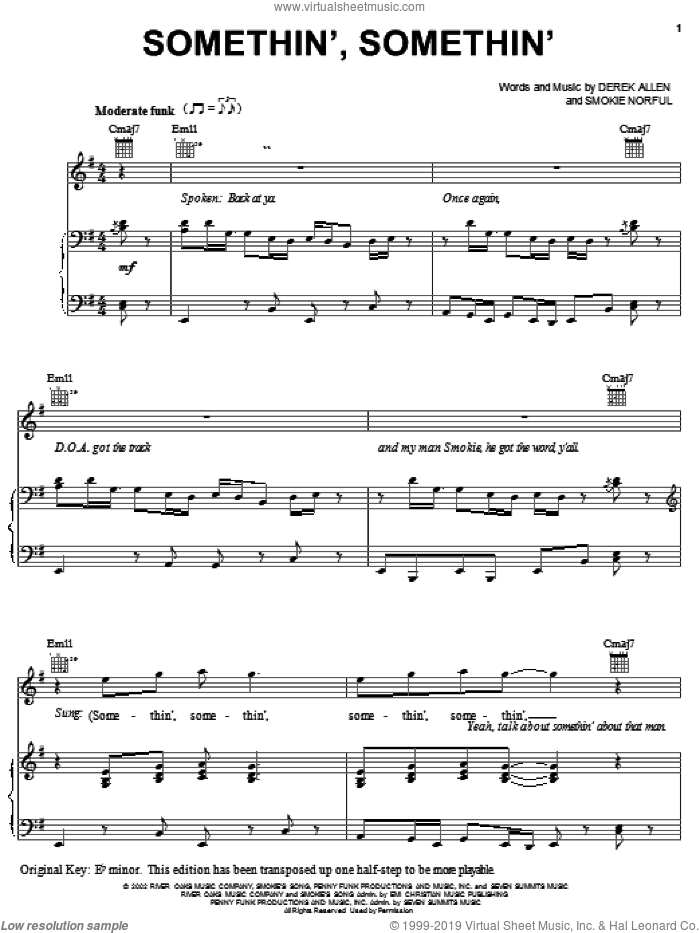 Somethin', Somethin' sheet music for voice, piano or guitar by Smokie Norful and Derek Allen, intermediate skill level