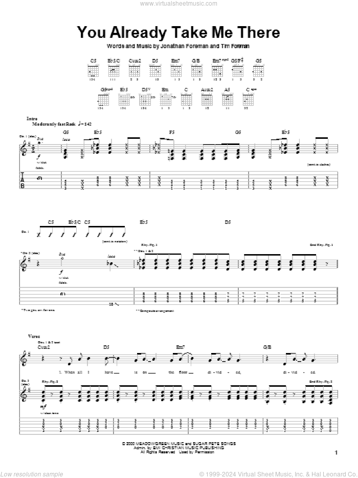You Already Take Me There sheet music for guitar (tablature) by Switchfoot, Jonathan Foreman and Tim Foreman, intermediate skill level