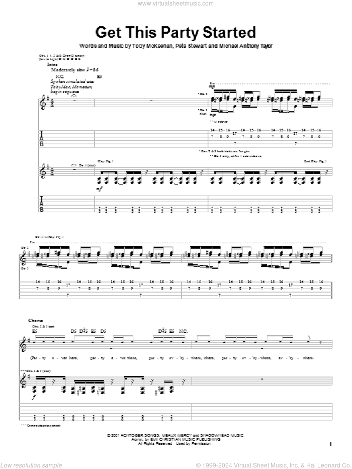 Get This Party Started sheet music for guitar (tablature) by tobyMac, Michael Anthony Taylor, Pete Stewart and Toby McKeehan, intermediate skill level