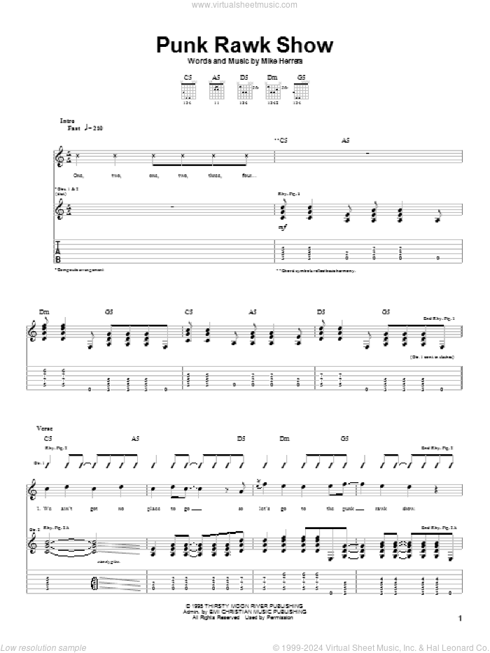 Punk Rawk Show sheet music for guitar (tablature) by MxPx and Mike Herrera, intermediate skill level