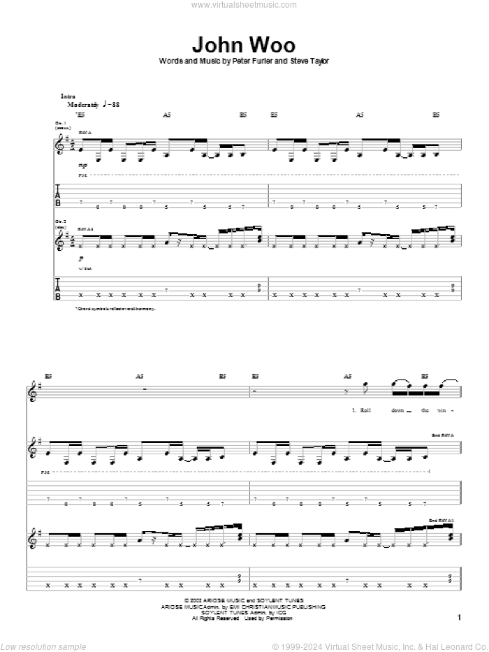 John Woo sheet music for guitar (tablature) by Newsboys, Peter Furler and Steve Taylor, intermediate skill level