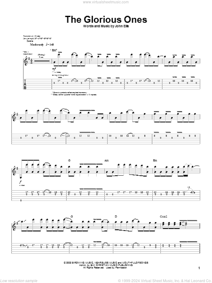 The Glorious Ones sheet music for guitar (tablature) by Tree63 and John Ellis, intermediate skill level