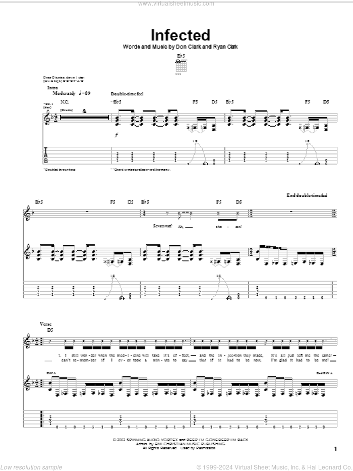 Infected sheet music for guitar (tablature) by Demon Hunter, Don Clark and Ryan Clark, intermediate skill level