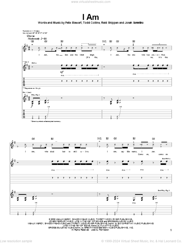 I Am sheet music for guitar (tablature) by Peace Of Mind, KJ-52, Pete Stewart, Reid Shippen and Todd Collins, intermediate skill level