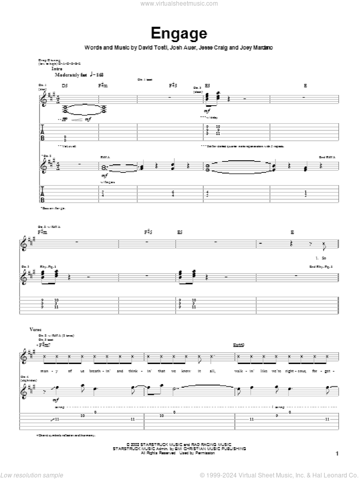 Engage sheet music for guitar (tablature) by PAX217, David Tosti, Jesse Craig and Josh Auer, intermediate skill level