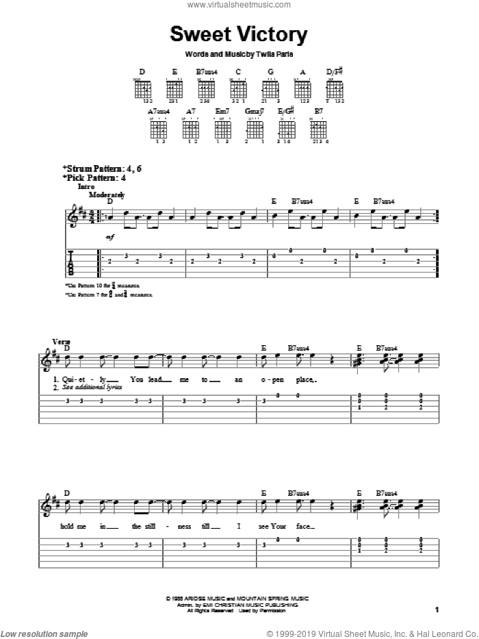 Sweet Victory sheet music for guitar solo (chords) by Twila Paris, easy guitar (chords)
