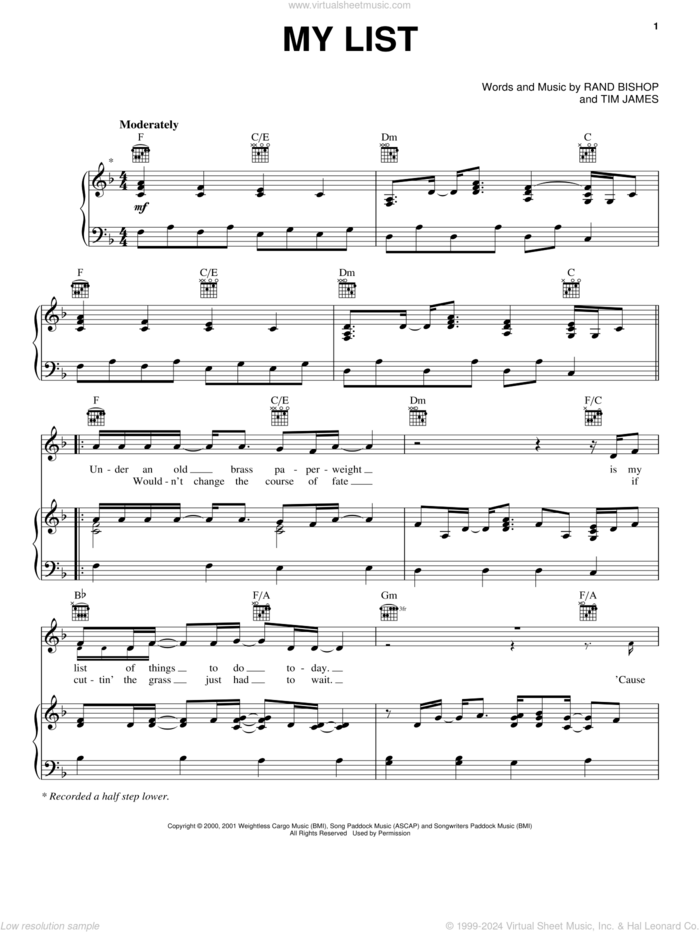 My List sheet music for voice, piano or guitar by Toby Keith, Rand Bishop and Tim James, intermediate skill level