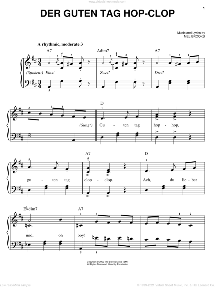 Der Guten Tag Hop-Clop sheet music for piano solo by Mel Brooks and The Producers (Musical), easy skill level