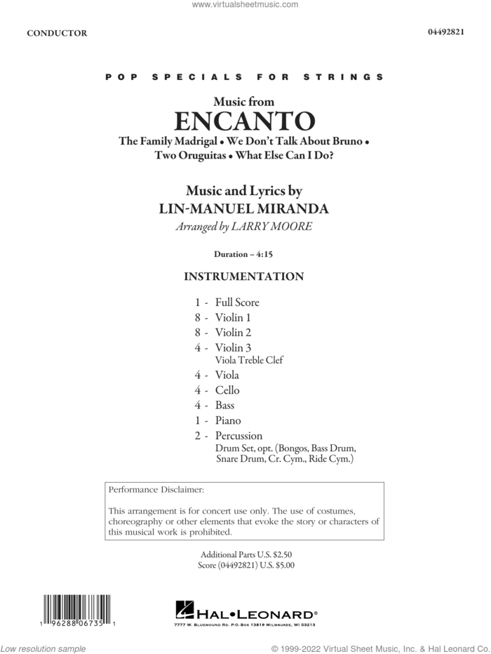 Music from Encanto (arr. Larry Moore) (COMPLETE) sheet music for orchestra by Lin-Manuel Miranda and Larry Moore, intermediate skill level