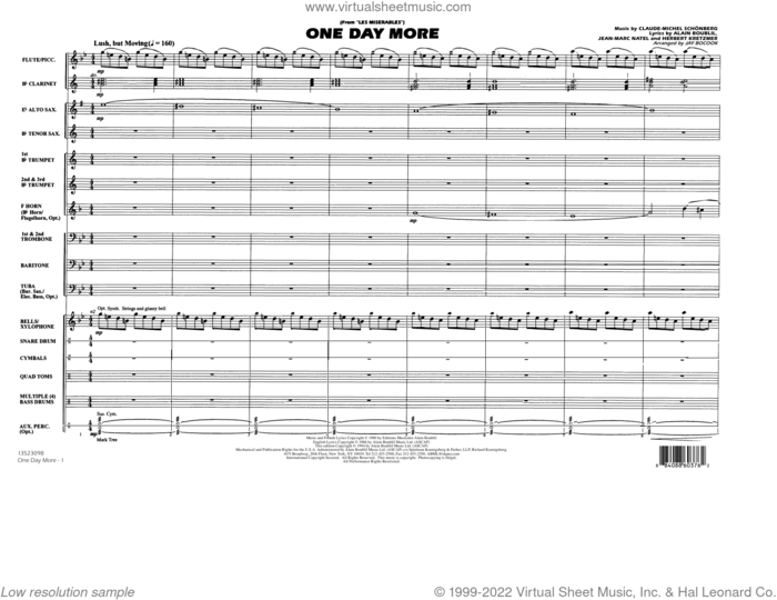 One Day More (from Les Miserables) (arr. Bocook/Rapp) (COMPLETE) sheet music for marching band by Alain Boublil, Boublil & Schonberg, Claude-Michel Schonberg, Herbert Kretzmer, Jay Bocook, Jean-Marc Natel and Will Rapp, intermediate skill level