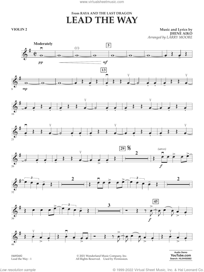Lead The Way (arr. Larry Moore) sheet music for orchestra (violin 2) by Jhene Aiko and Larry Moore, intermediate skill level