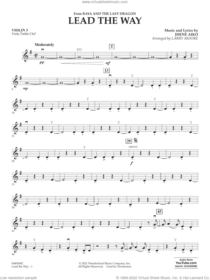 Lead The Way (arr. Larry Moore) sheet music for orchestra (violin 3, viola treble clef) by Jhene Aiko and Larry Moore, intermediate skill level