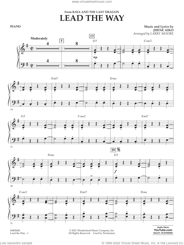 Lead The Way (arr. Larry Moore) sheet music for orchestra (piano) by Jhene Aiko and Larry Moore, intermediate skill level