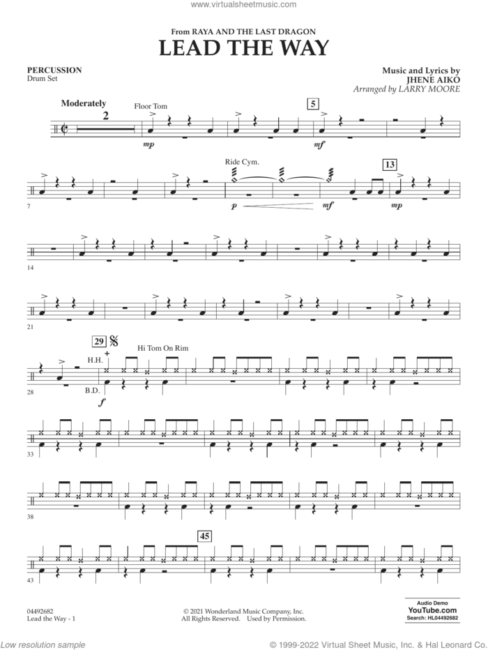 Lead The Way (arr. Larry Moore) sheet music for orchestra (percussion) by Jhene Aiko and Larry Moore, intermediate skill level